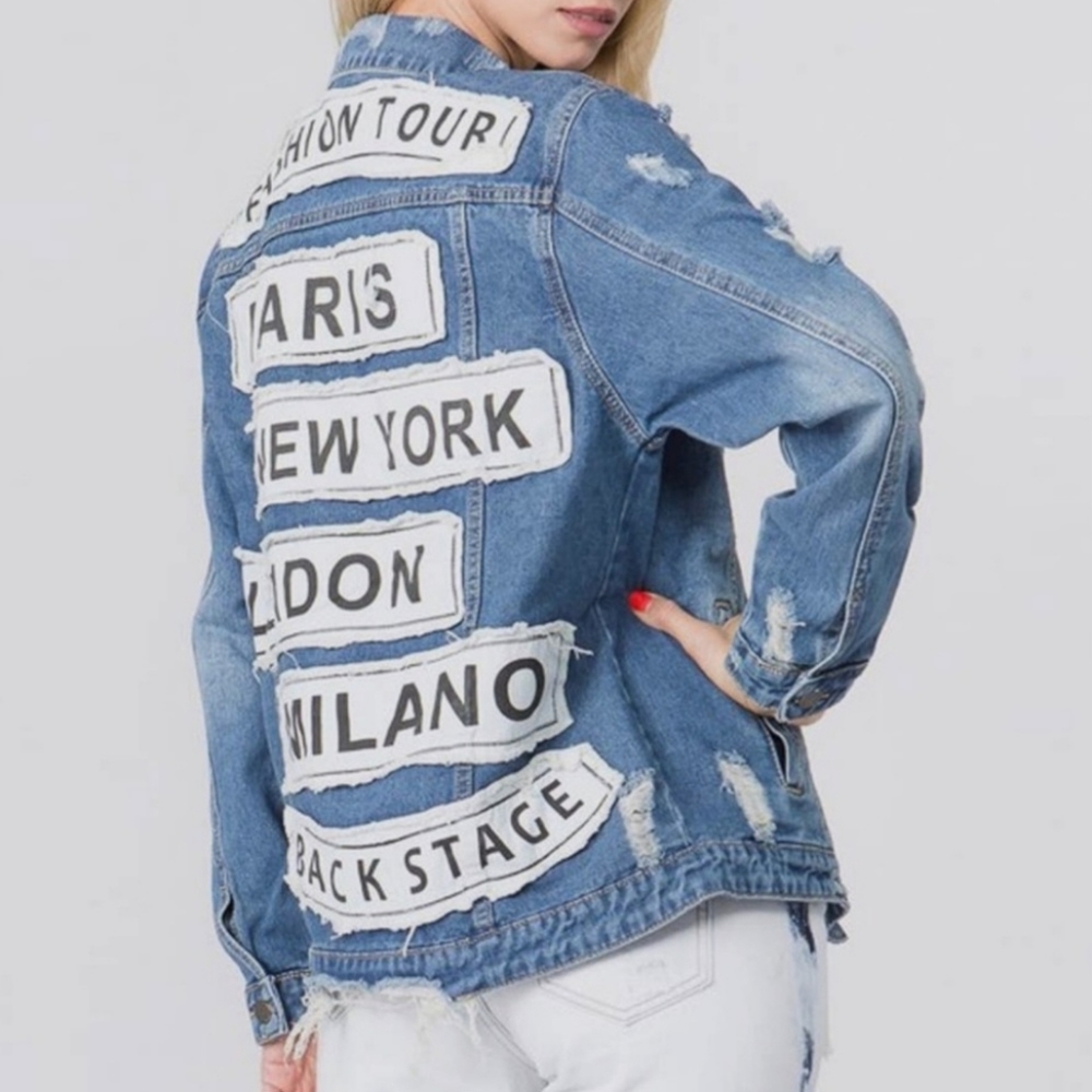#220 🛑S FASHION TOUR DISTRESSED DENIM JACKET